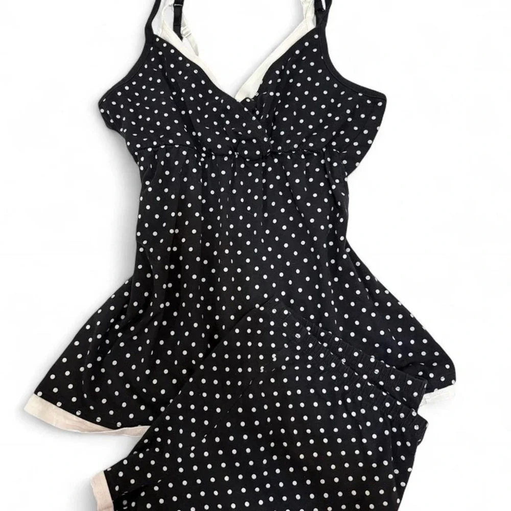 Y2K style Black and white polka dot pajama‎ set